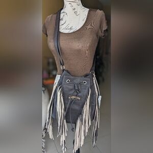 NWT Union Bay Black & Cream Fringe Crossbody Shoulder Bag Purse